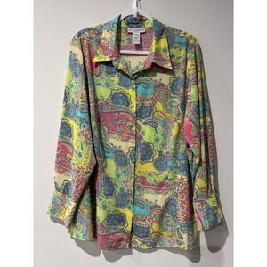 Sag Harbor Woman Multicolor Paisley Button Down Long Sleeve Blouse Size 1X
